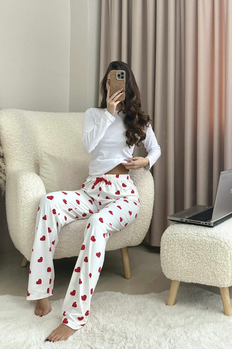 HEARTS DESIGN BOW DETAIL WOMEN JOGGERS WHITE-E BARDHE - 2