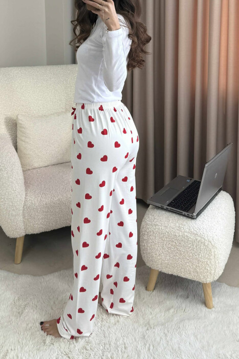 HEARTS DESIGN BOW DETAIL WOMEN JOGGERS WHITE-E BARDHE - 4