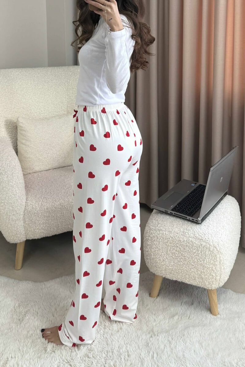 HEARTS DESIGN BOW DETAIL WOMEN JOGGERS WHITE-E BARDHE - 4