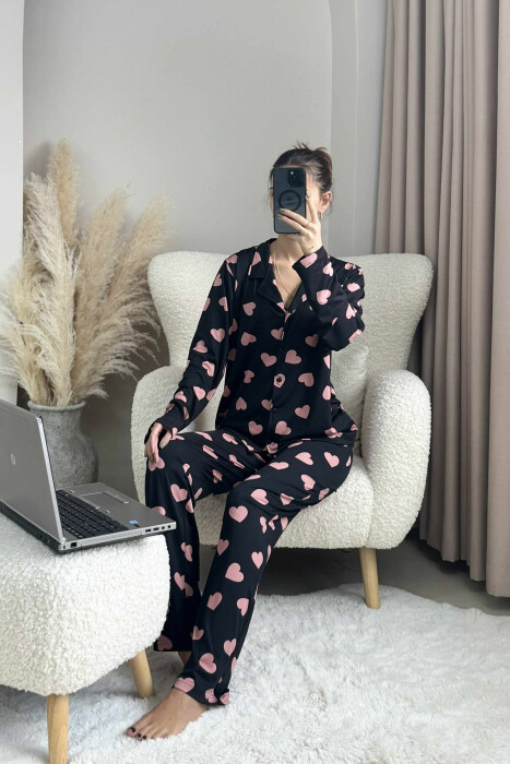 HEARTS DESIGN SHIRT+TROUSERS WOMEN PYJAMAS BLACK-PINK/ZERO - 3