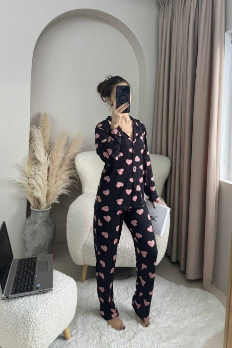 HEARTS DESIGN SHIRT+TROUSERS WOMEN PYJAMAS BLACK-PINK/ZERO - 1