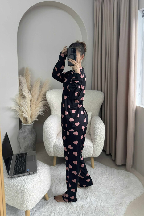HEARTS DESIGN SHIRT+TROUSERS WOMEN PYJAMAS BLACK-PINK/ZERO - 2
