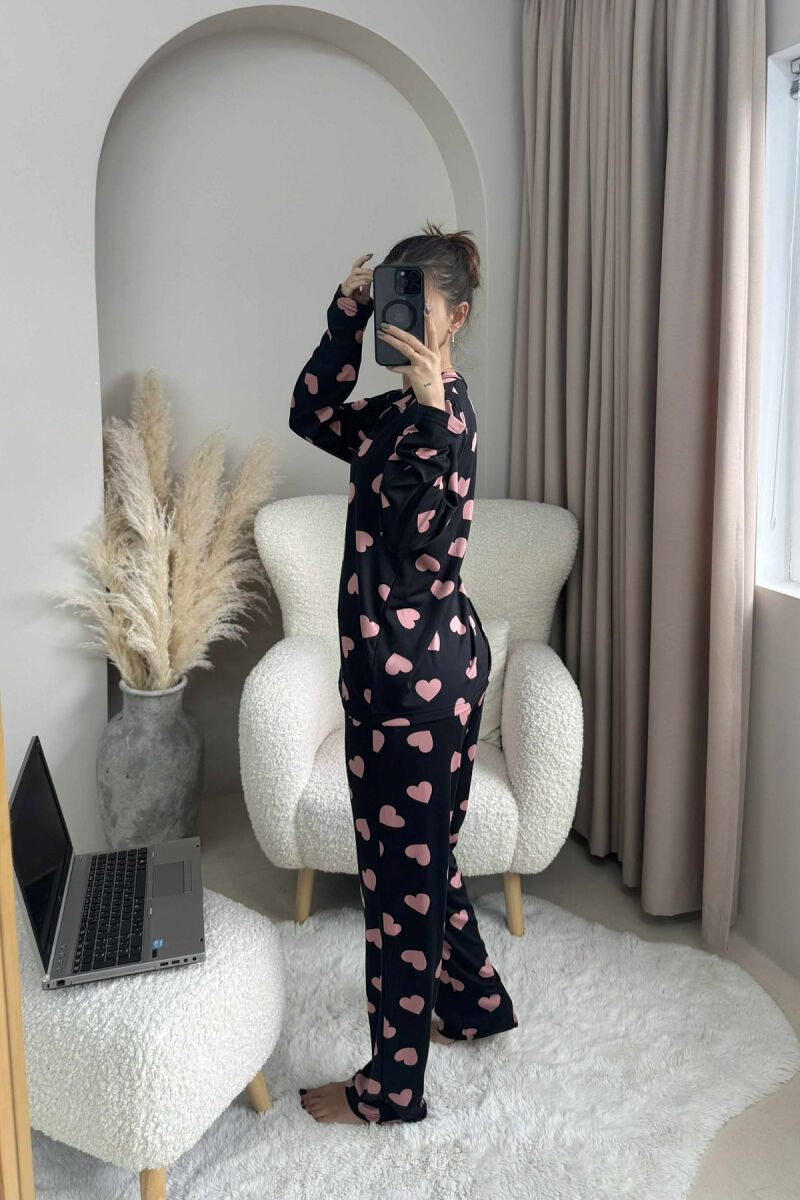 HEARTS DESIGN SHIRT+TROUSERS WOMEN PYJAMAS BLACK-PINK/ZERO - 2