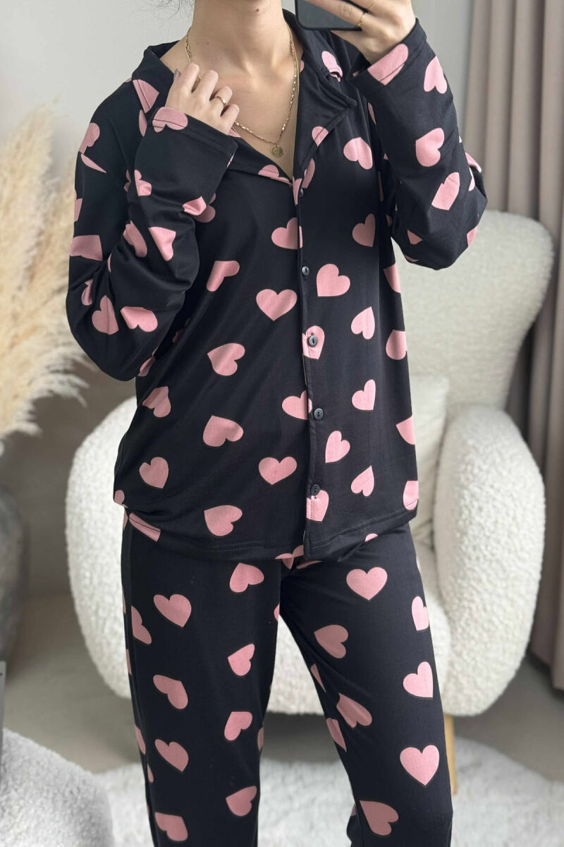 HEARTS DESIGN SHIRT+TROUSERS WOMEN PYJAMAS BLACK-PINK/ZERO - 4