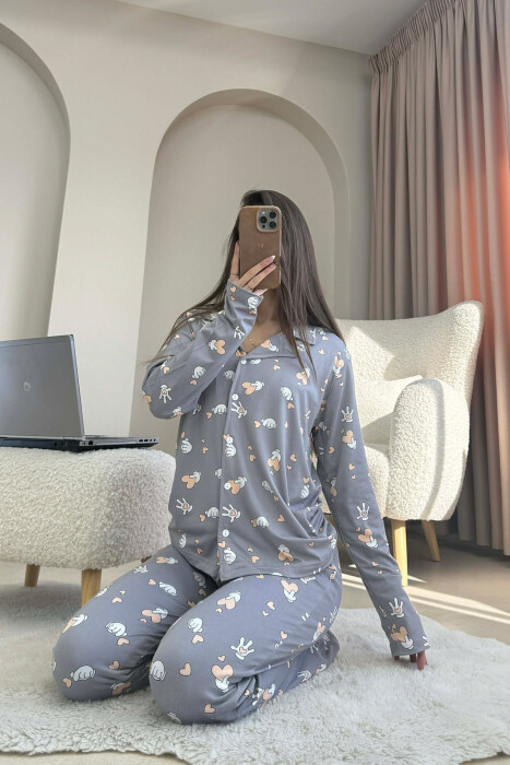 HEARTS DESIGN SHIRT+TROUSERS WOMEN PYJAMAS GREY/GRI - 2