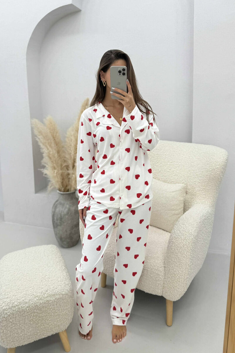 HEARTS DESIGN SHIRT+TROUSERS WOMEN PYJAMAS WHITE-E BARDHE - 2