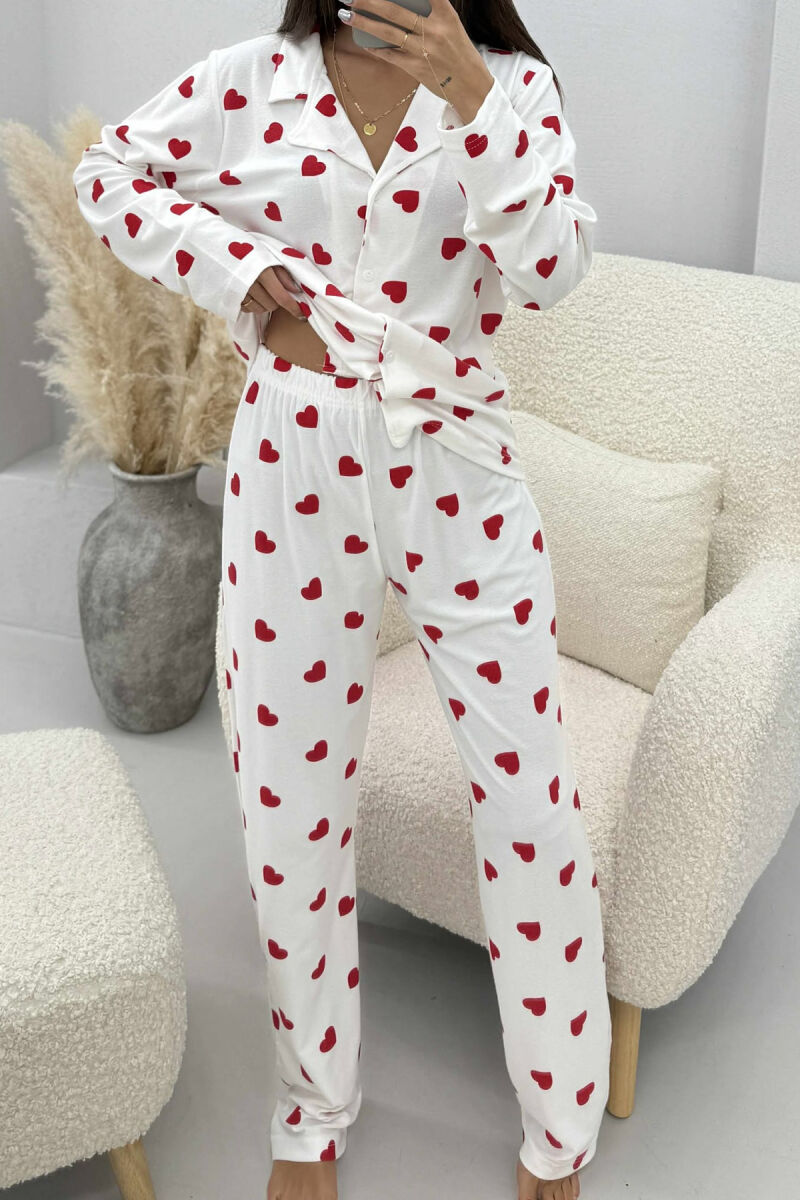 HEARTS DESIGN SHIRT+TROUSERS WOMEN PYJAMAS WHITE-E BARDHE - 4