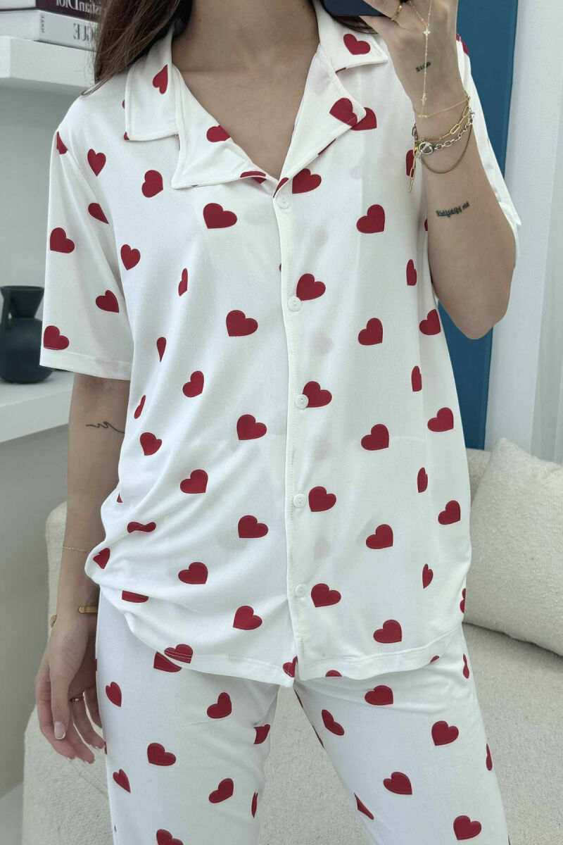 HEARTS DESIGN SHIRT+TROUSERS WOMEN PYJAMAS WHITE-E BARDHE - 3