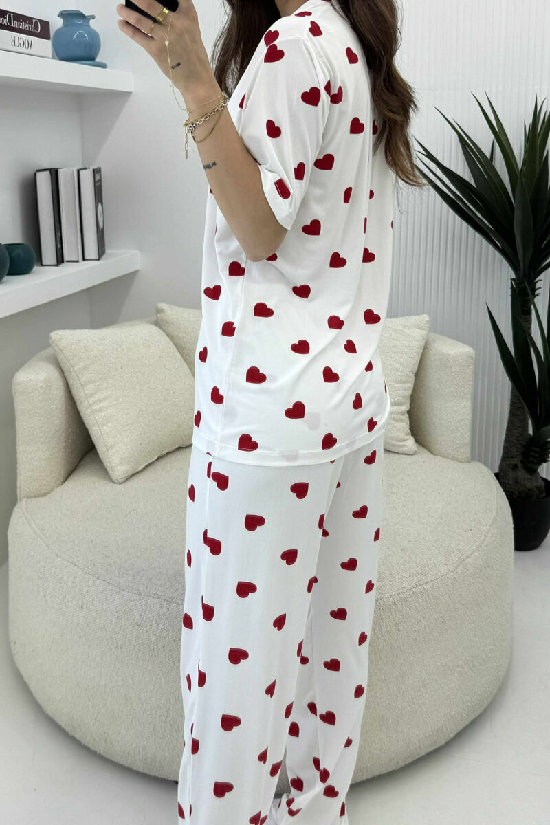 HEARTS DESIGN SHIRT+TROUSERS WOMEN PYJAMAS WHITE-E BARDHE - 5