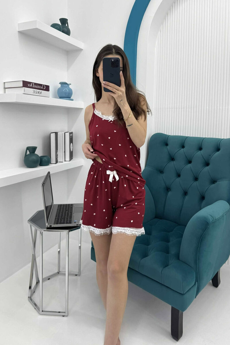 HEARTS DESIGN TANK TOP+SHORTS WOMEN PYJAMAS BURGUNDY/VISHNJE - 1