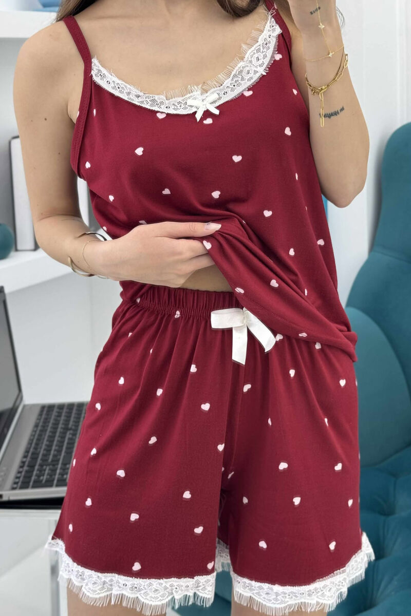 HEARTS DESIGN TANK TOP+SHORTS WOMEN PYJAMAS BURGUNDY/VISHNJE - 2