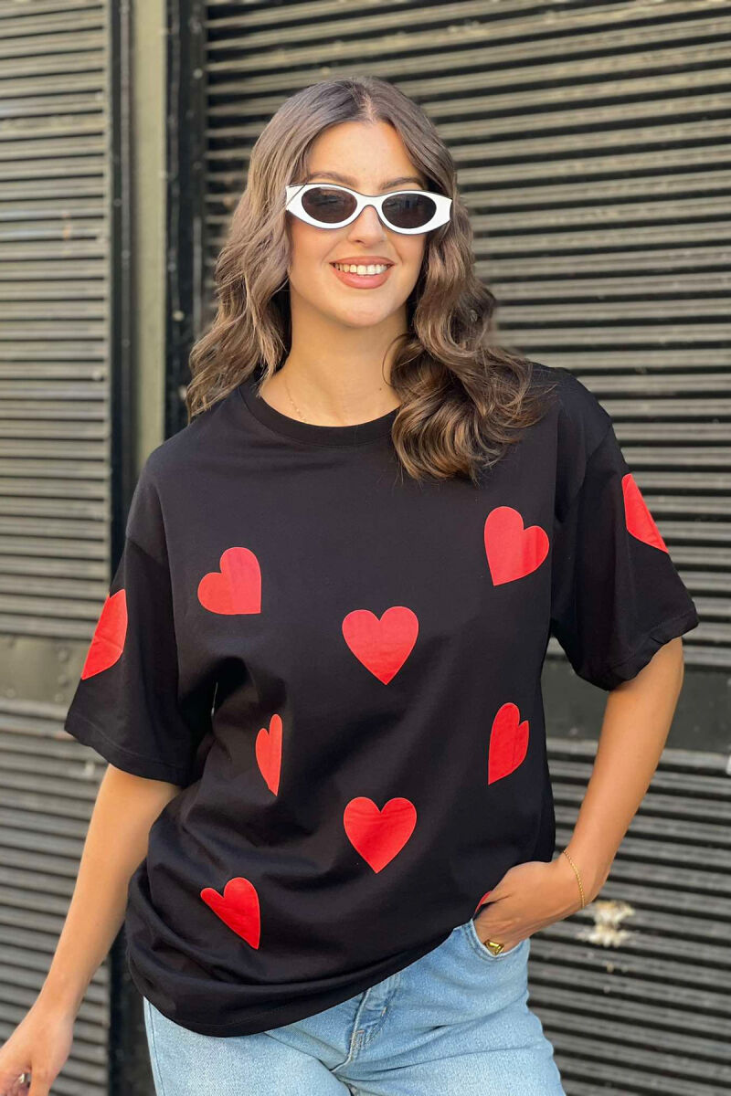 HEARTS DESIGN WOMEN T-SHIRT BLACK/ E ZEZE - 1