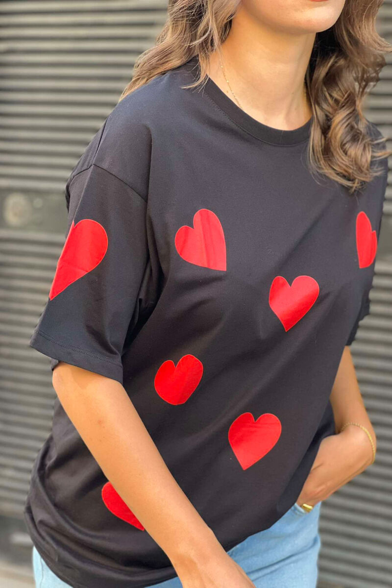 HEARTS DESIGN WOMEN T-SHIRT BLACK/ E ZEZE - 3