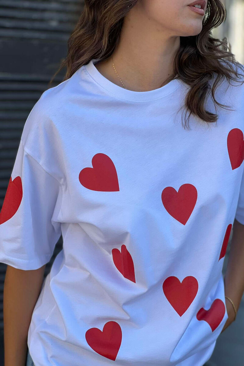 HEARTS DESIGN WOMEN T-SHIRT WHITE-E BARDHE - 2