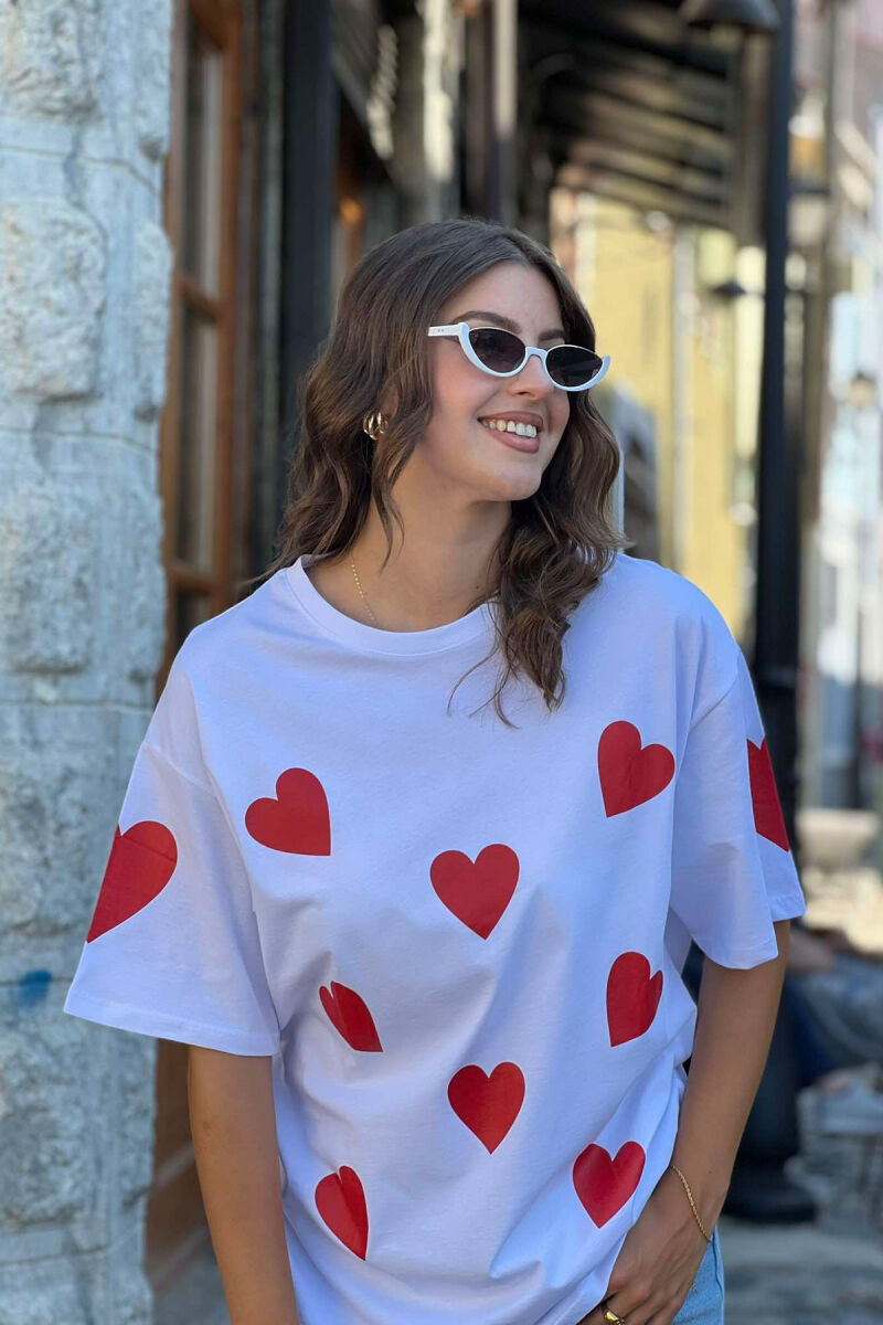 HEARTS DESIGN WOMEN T-SHIRT WHITE-E BARDHE - 3