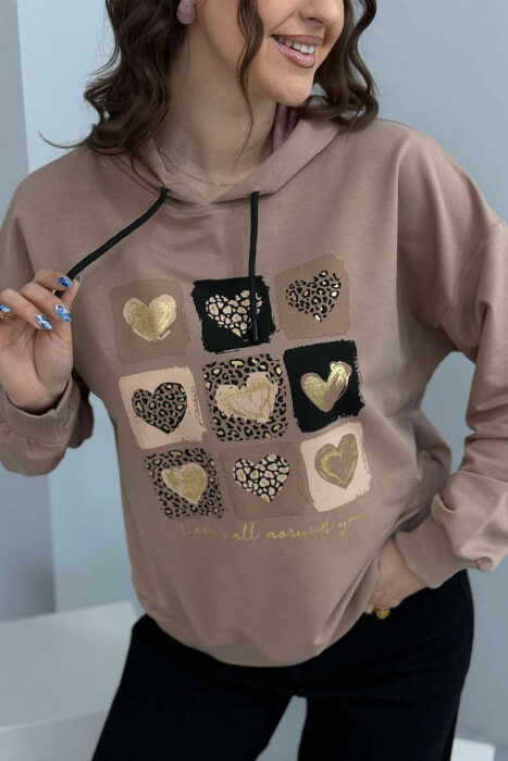 HEARTS DETAIL WOMEN HOODIE BEIGE/BEZHE - 3