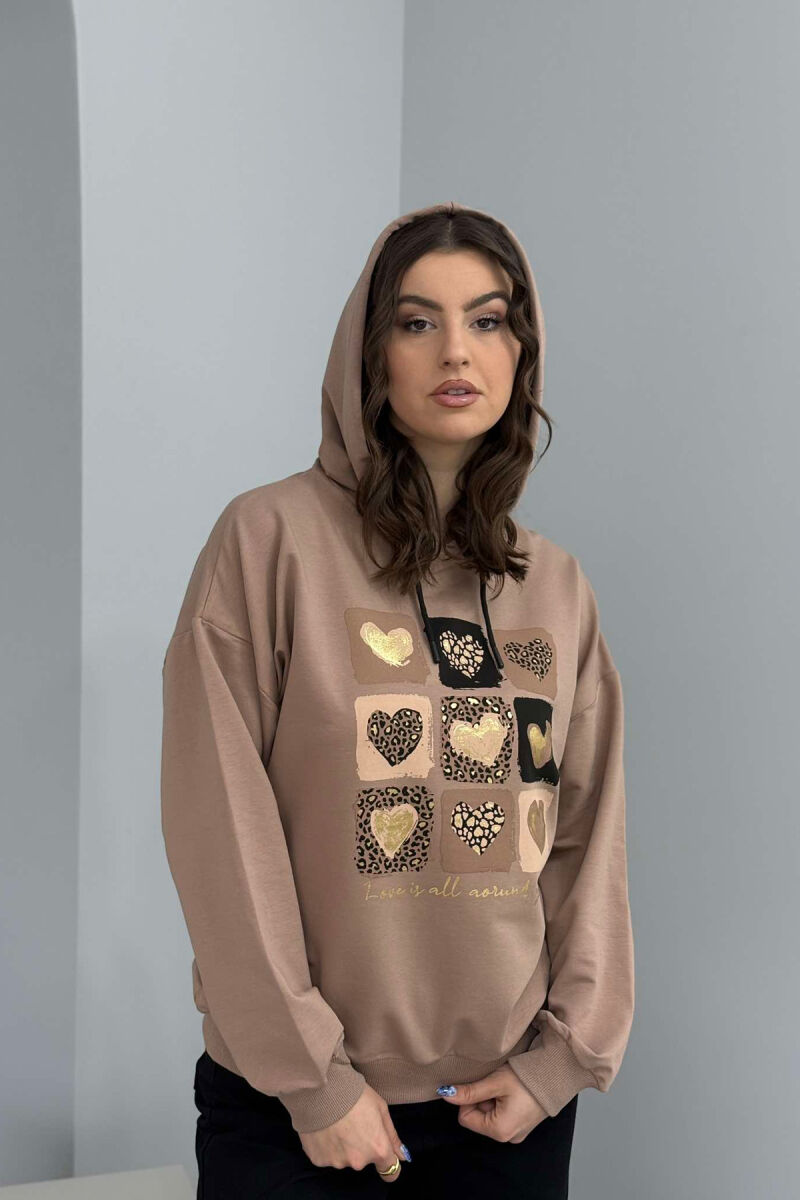 HEARTS DETAIL WOMEN HOODIE BEIGE/BEZHE - 4