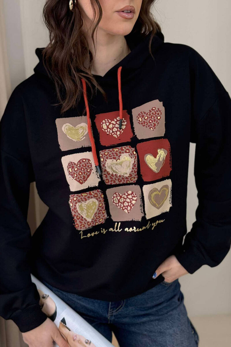 HEARTS DETAIL WOMEN HOODIE BLACK/ E ZEZE - 3