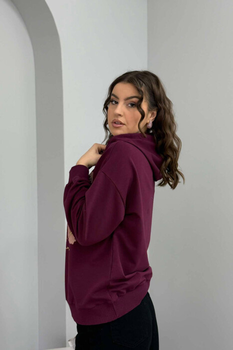 HEARTS DETAIL WOMEN HOODIE BURGUNDY/VISHNJE - 5