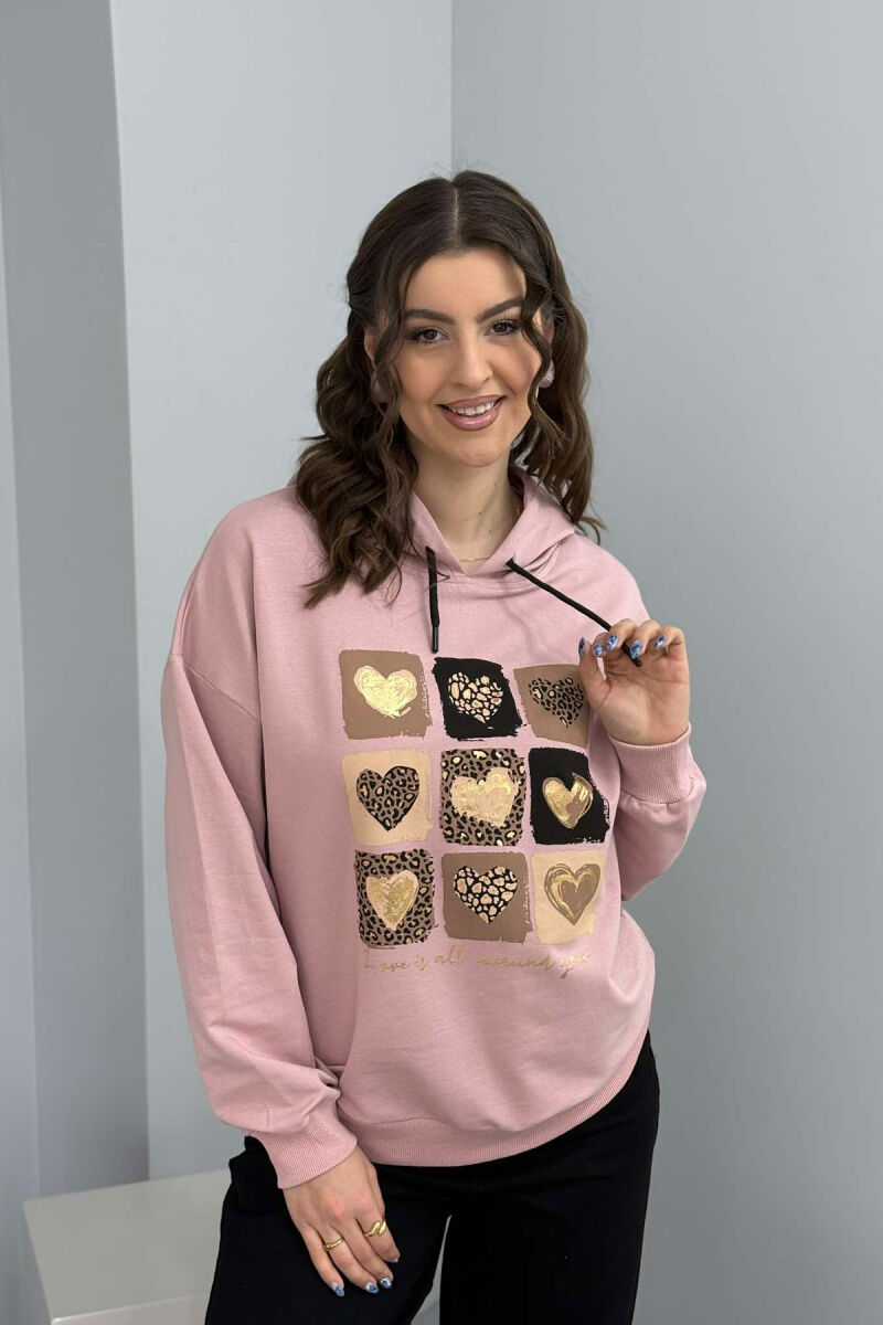 HEARTS DETAIL WOMEN HOODIE POWDER/PUDER - 1