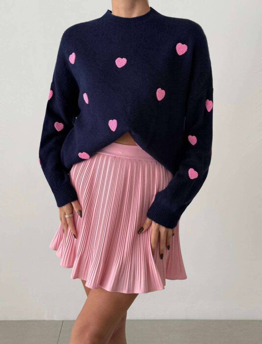 HEARTS DETAIL WOMEN SWEATER DARK BLUE/BEE 