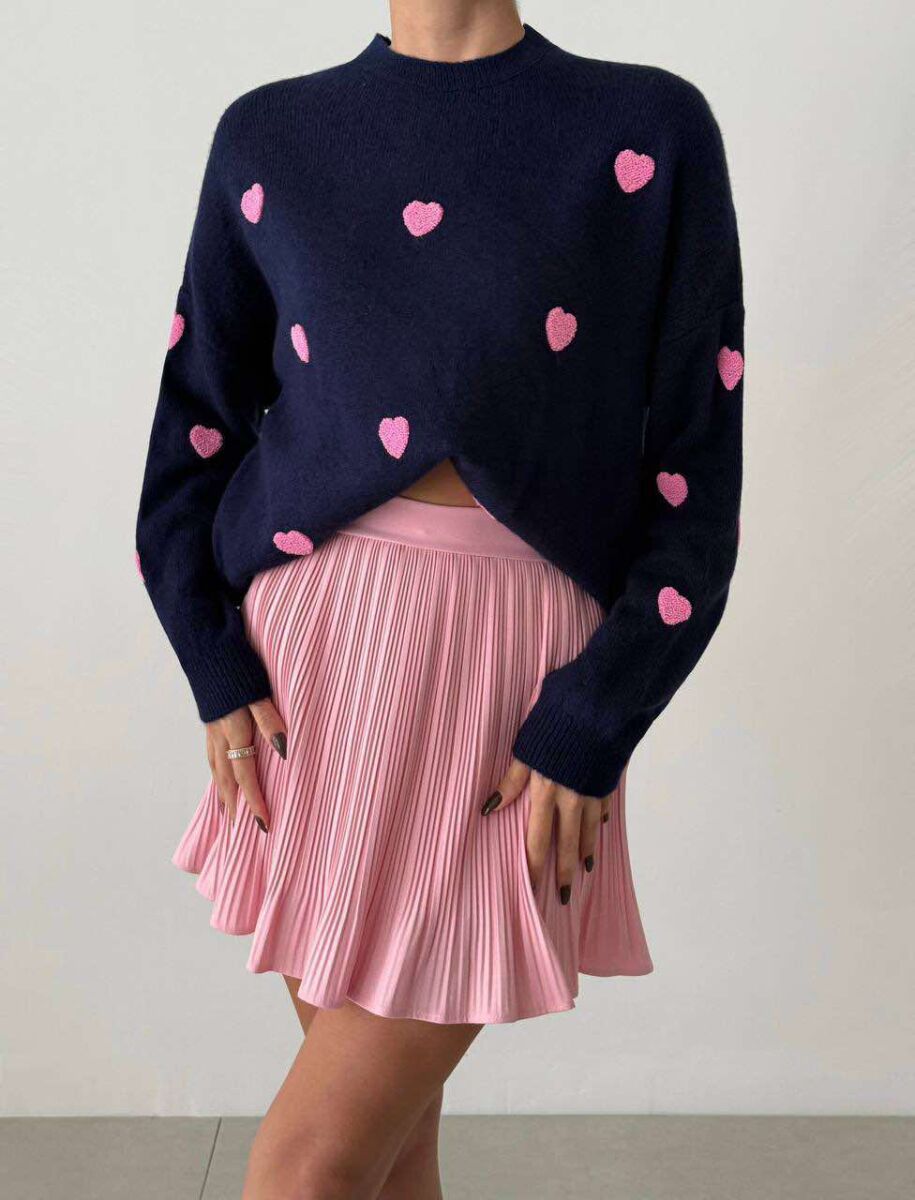 HEARTS DETAIL WOMEN SWEATER DARK BLUE/BEE - 1