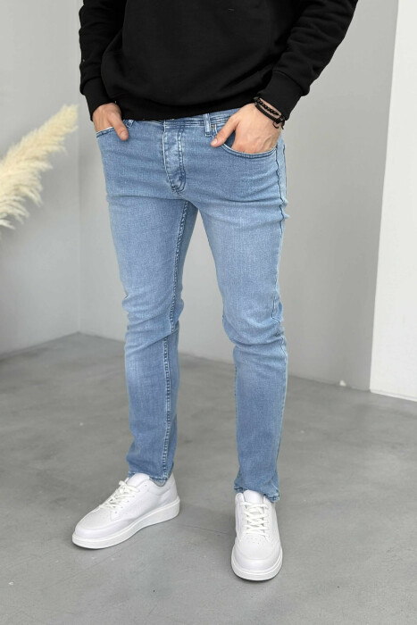 HIDDEN BUTTON FLY STRAIGHT LEG MEN JEANS LIGHT BLUE-LIGHT BLUE/BZ-BZ - 2