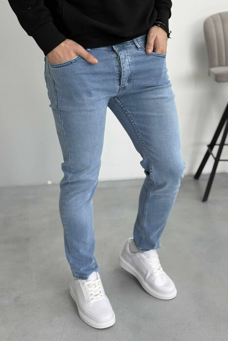 HIDDEN BUTTON FLY STRAIGHT LEG MEN JEANS LIGHT BLUE-LIGHT BLUE/BZ-BZ - 4