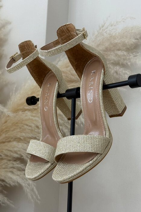 HIGH HEEL ONE COLOR LEATHER WOMEN SANDALS GOLDEN ROD/GOLD - 4