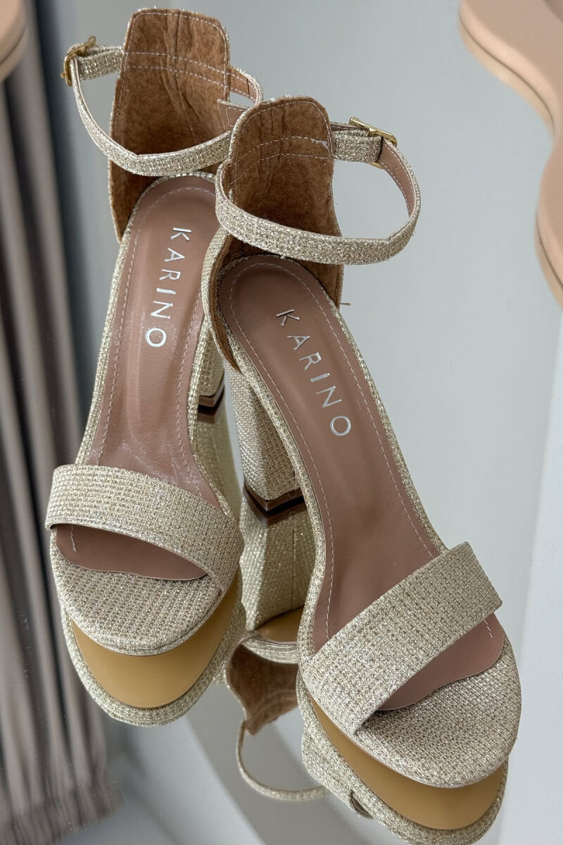 HIGH HEEL ONE COLOR LEATHER WOMEN SANDALS GOLDEN ROD/GOLD - 5