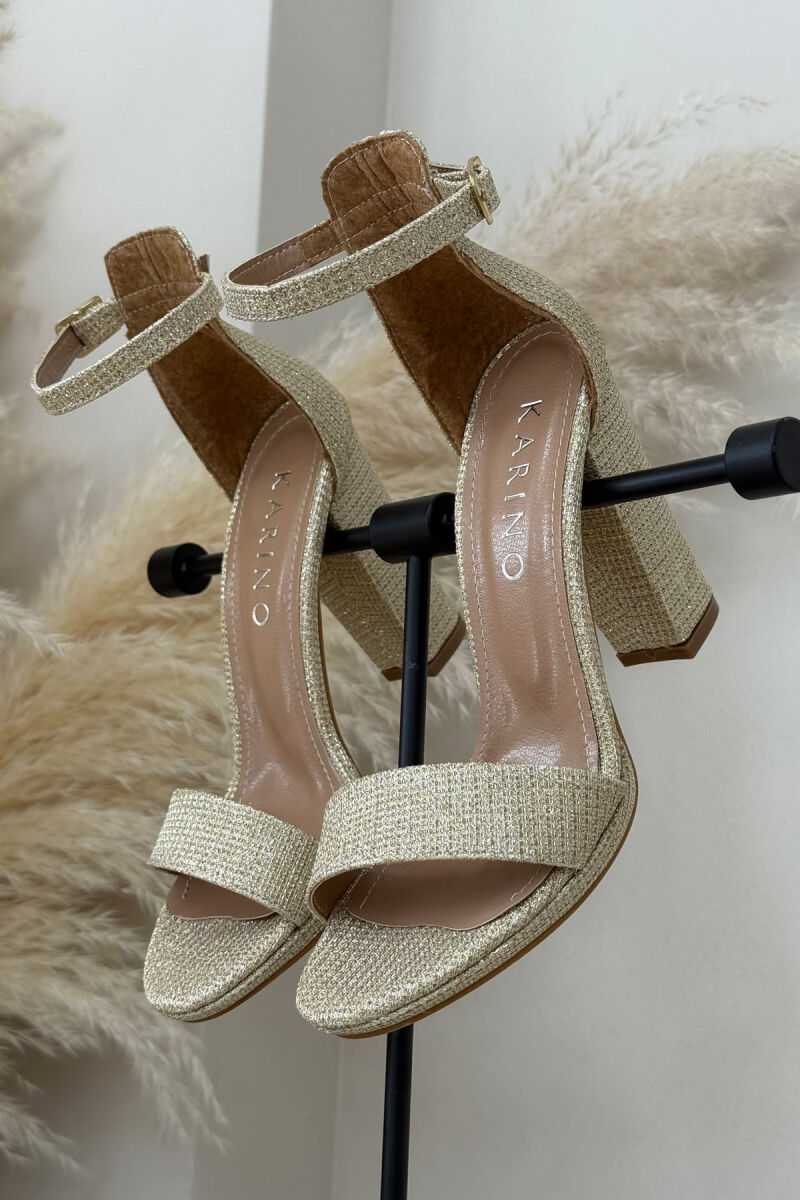 HIGH HEEL ONE COLOR LEATHER WOMEN SANDALS GOLDEN ROD/GOLD - 4