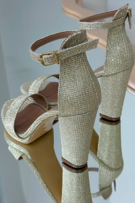 HIGH HEEL ONE COLOR LEATHER WOMEN SANDALS GOLDEN ROD/GOLD - 6