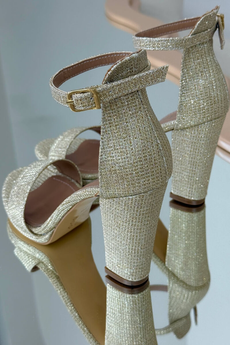 HIGH HEEL ONE COLOR LEATHER WOMEN SANDALS GOLDEN ROD/GOLD - 6