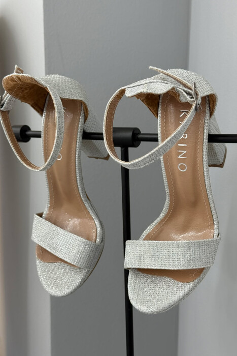 HIGH HEEL ONE COLOR LEATHER WOMEN SANDALS GREY/GRI - 4