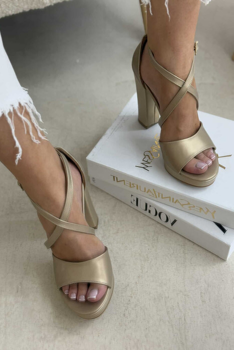 HIGH HEEL ONE COLOR WOMEN SANDALS GOLDEN ROD/GOLD - 1