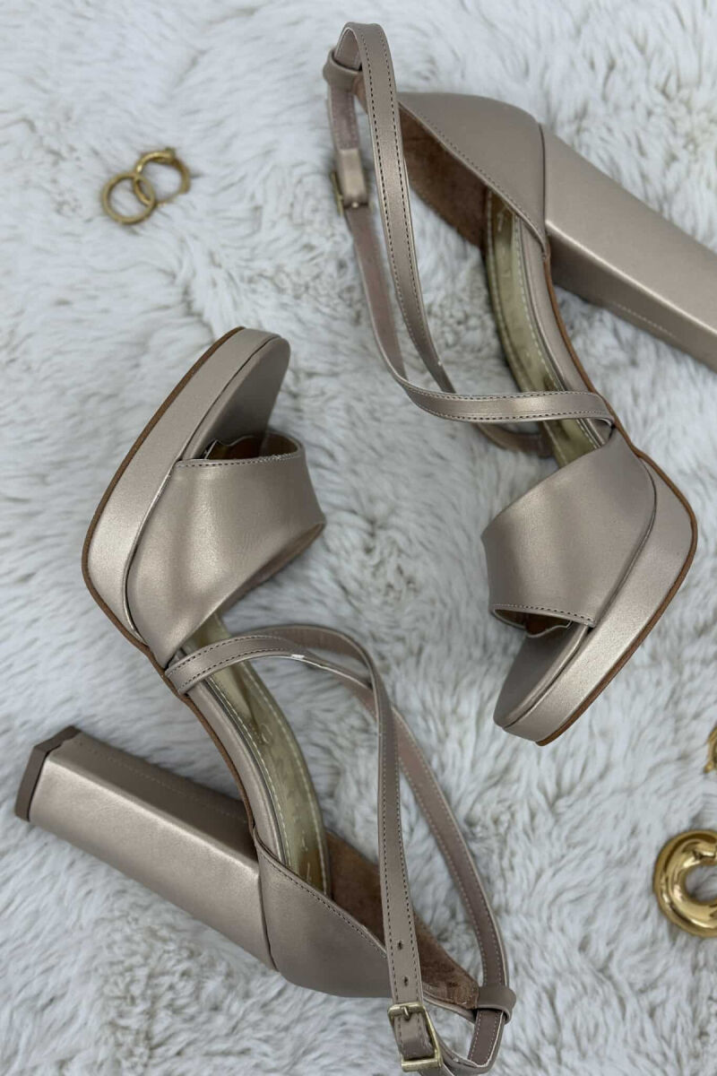 HIGH HEEL ONE COLOR WOMEN SANDALS GOLDEN ROD/GOLD - 2