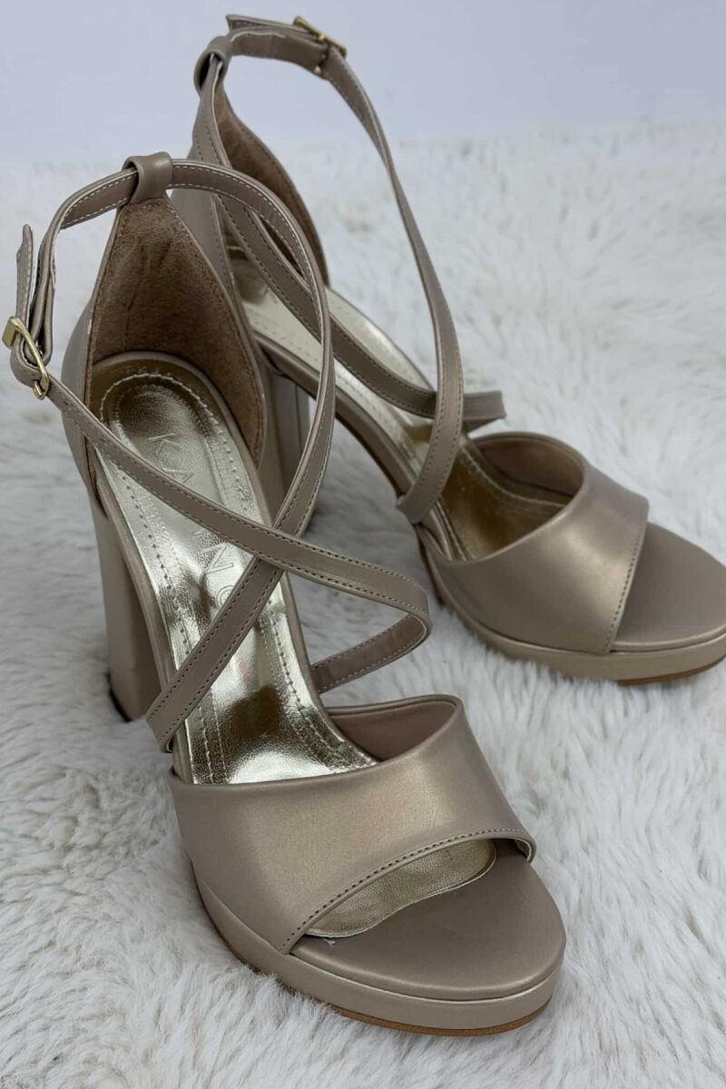 HIGH HEEL ONE COLOR WOMEN SANDALS GOLDEN ROD/GOLD - 3