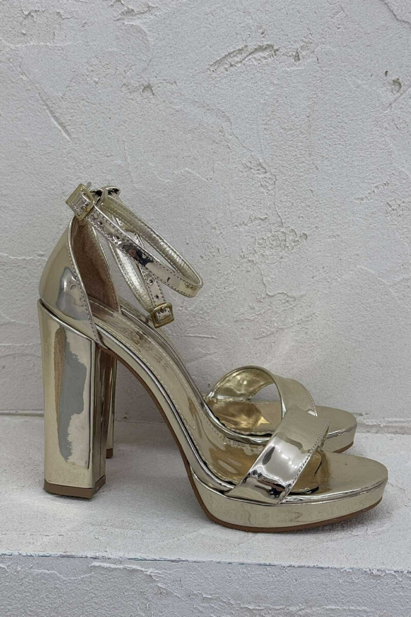 HIGH HEEL SHINNY ONE COLOR WOMEN SANDALS GOLDEN ROD/GOLD - 4