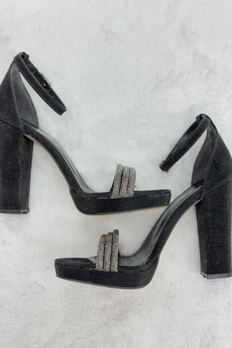 HIGH HEEL SHINNY WOMEN SANDALS BLACK/ E ZEZE - 3