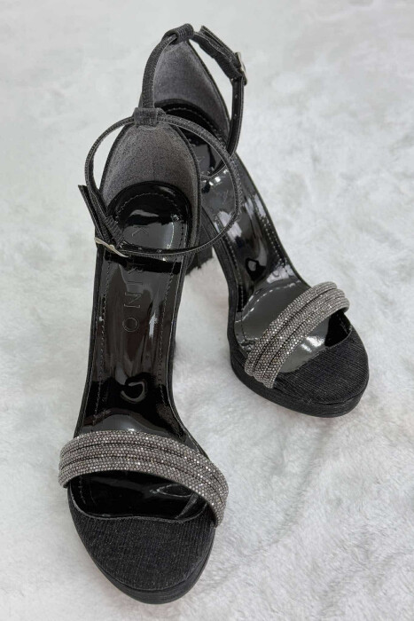 HIGH HEEL SHINNY WOMEN SANDALS BLACK/ E ZEZE - 4