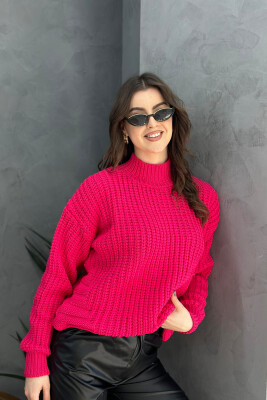 HIGH NECK SIMPLE ONE COLOR WOMAN SWEATER FUCHSIA/CIKLAMI 