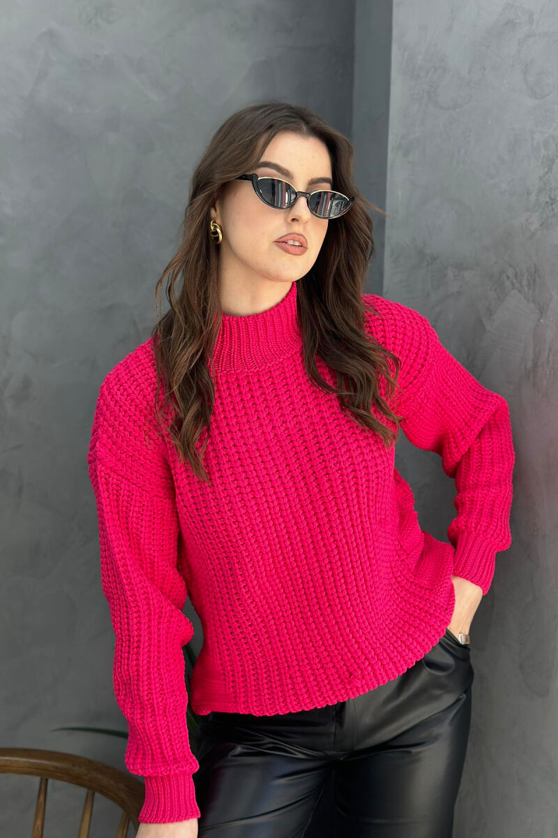 HIGH NECK SIMPLE ONE COLOR WOMAN SWEATER FUCHSIA/CIKLAMI - 2