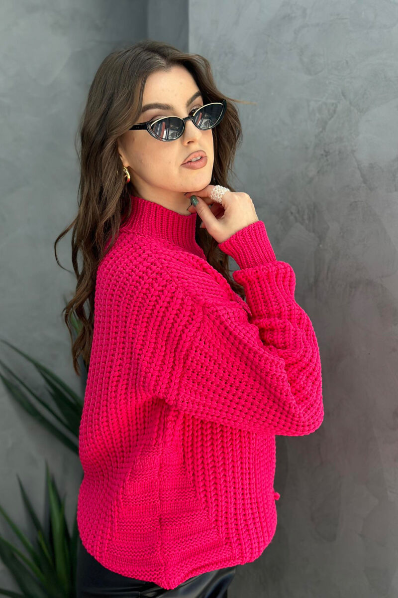 HIGH NECK SIMPLE ONE COLOR WOMAN SWEATER FUCHSIA/CIKLAMI - 3