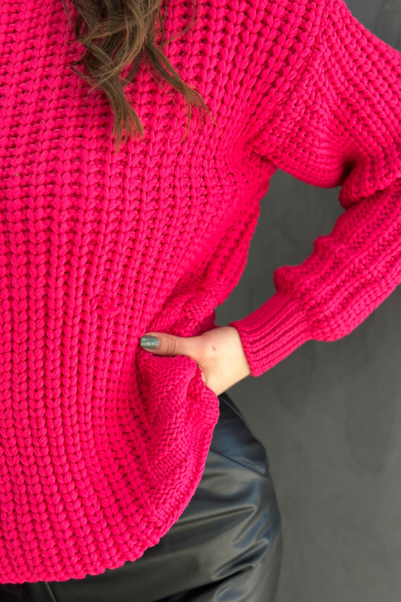 HIGH NECK SIMPLE ONE COLOR WOMAN SWEATER FUCHSIA/CIKLAMI - 4