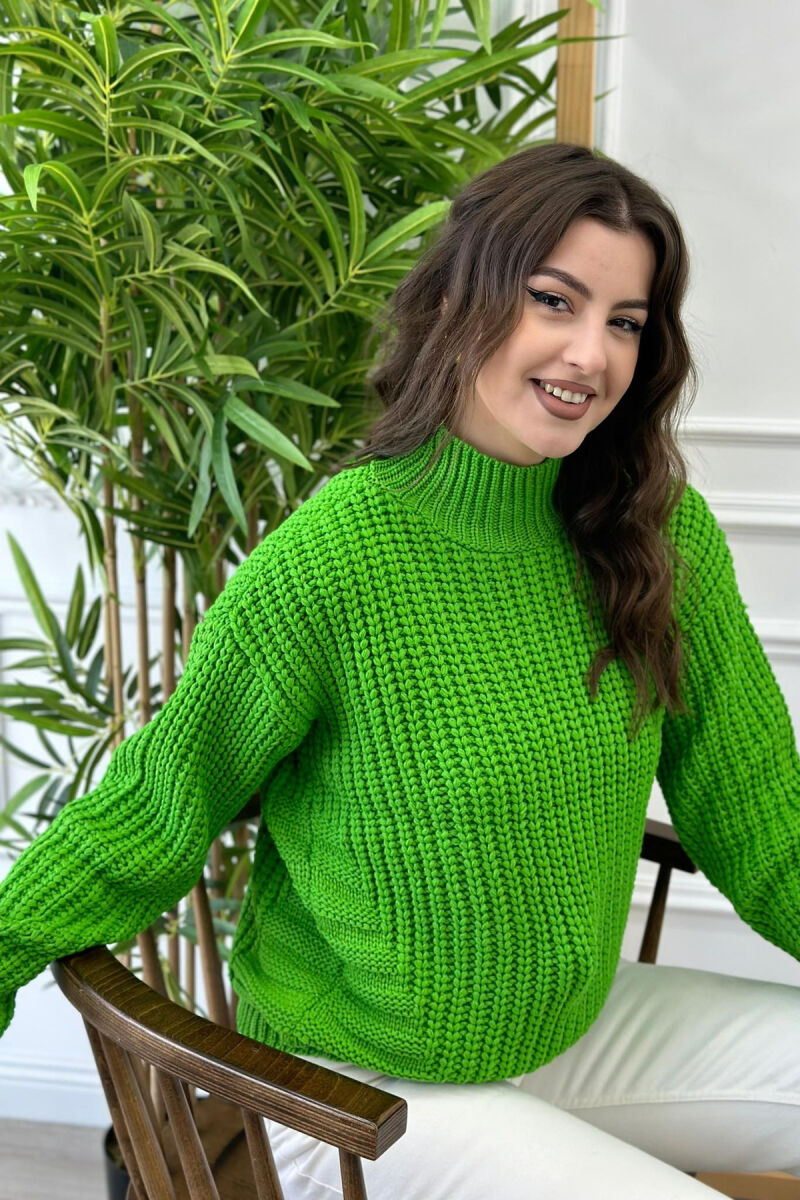 HIGH NECK SIMPLE ONE COLOR WOMAN SWEATER GREEN/JESHILE - 2