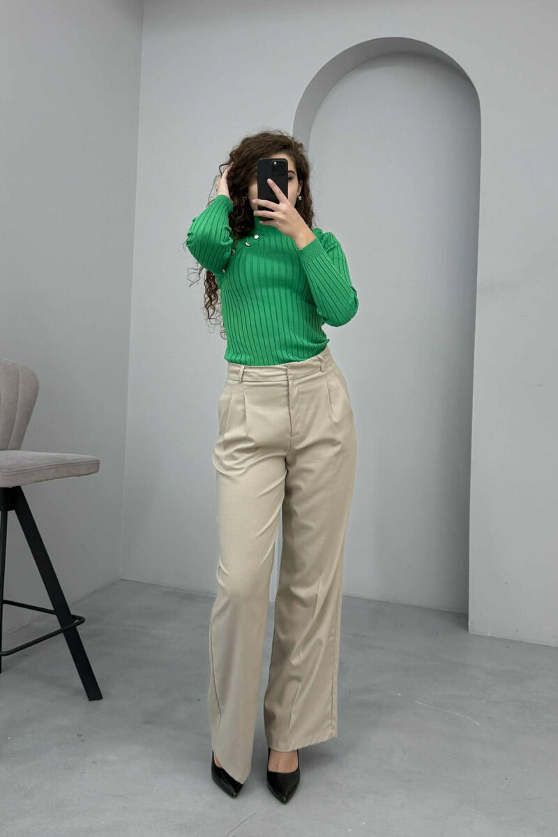 HIGH NECK BUTTONS ONE COLOR WOMEN SWEATER GREEN/JESHILE - 5