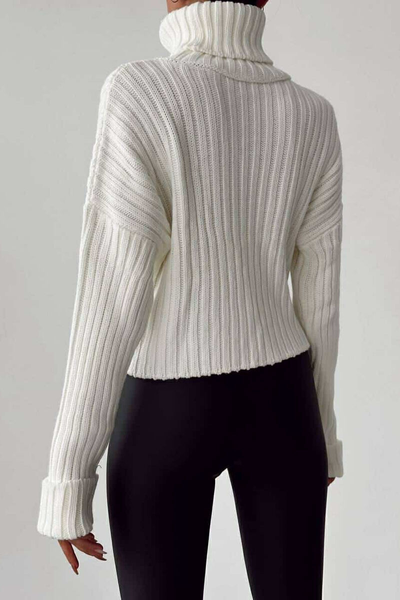 HIGH NECK CROPPED KNITTED WOMEN SWEATER WHITE-E BARDHE - 2