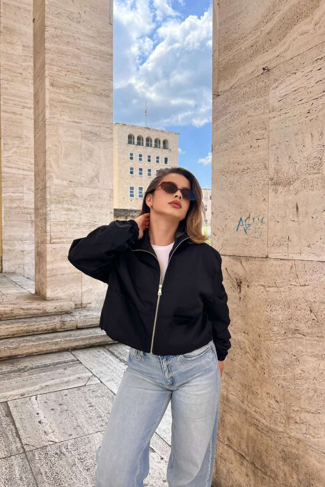 HIGH NECK CROPPED WOMEN JACKET BLACK/ E ZEZE 