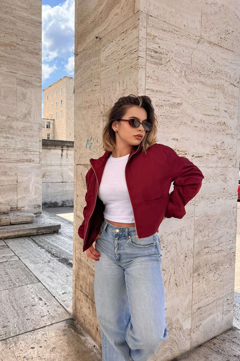 HIGH NECK CROPPED WOMEN JACKET BURGUNDY/VISHNJE - 1