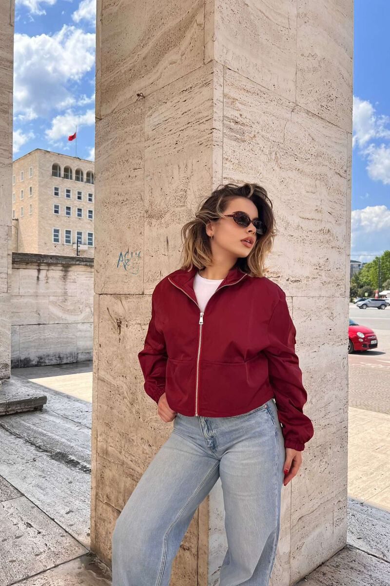 HIGH NECK CROPPED WOMEN JACKET BURGUNDY/VISHNJE - 2
